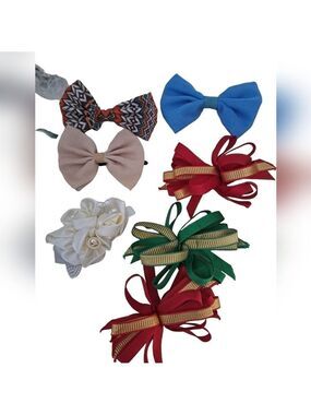 ASSORTED VTG barrettes bows hair clips cloth ribbon satiny pearly red green 7